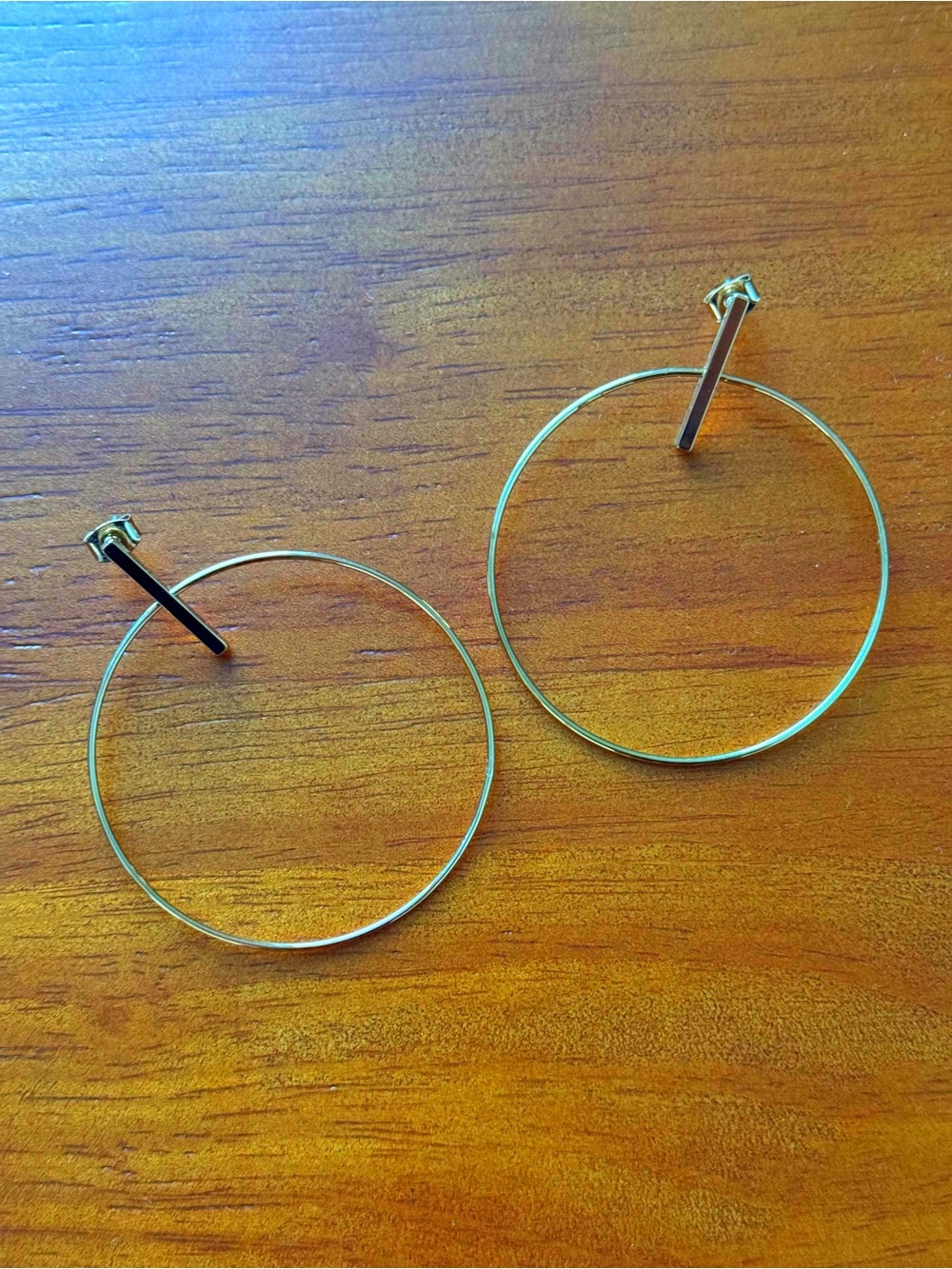 Minimal Gold Hoop Earrings with Bar Stud - Women Jewelry